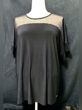 Anne Klein Black Sheer Dot Yoke Top – Excellent Condition